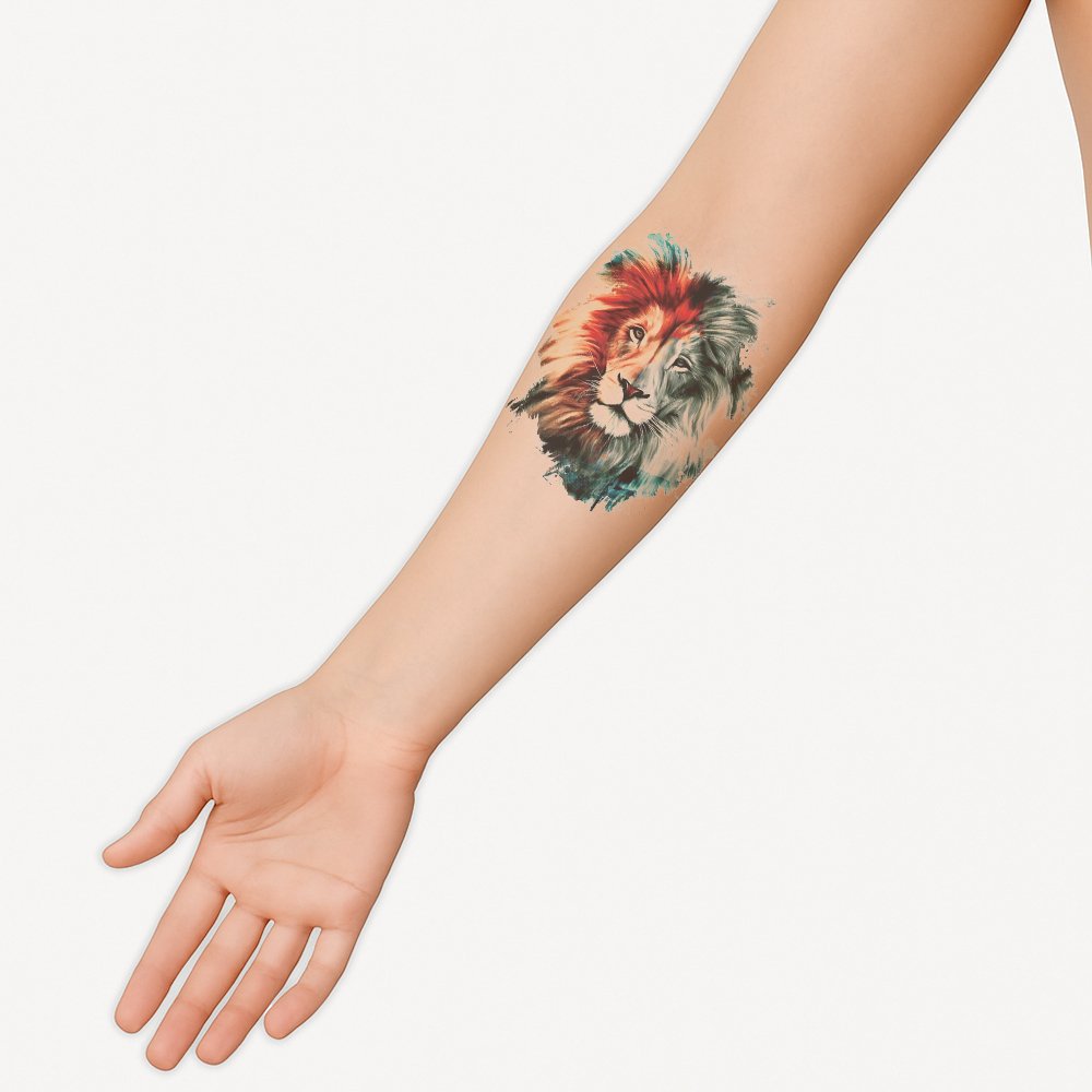 Half tattoo sleeve orange lion - Afbeelding 2