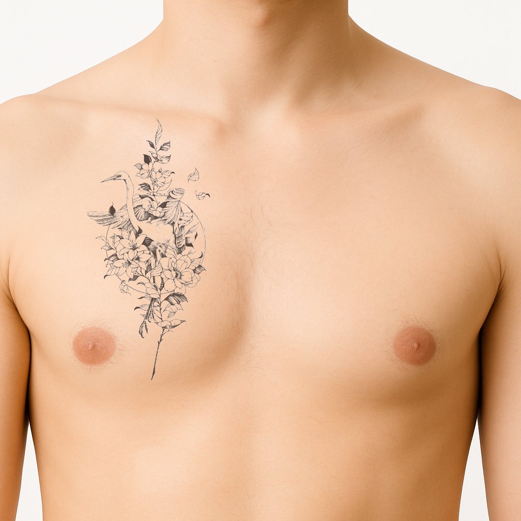Tattoo flowery stork - Afbeelding 2